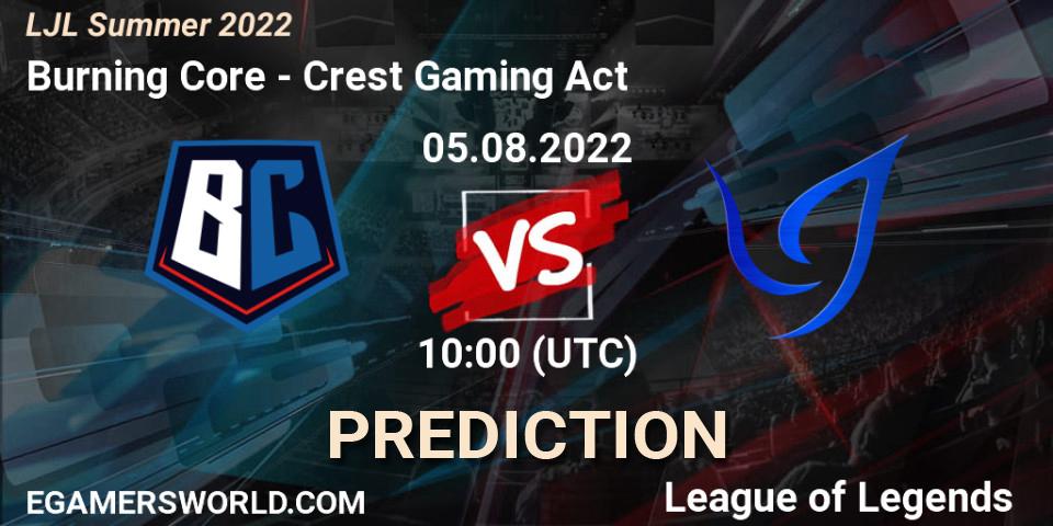 Burning Core vs Crest Gaming Act: Match Prediction. 05.08.22, LoL, LJL Summer 2022