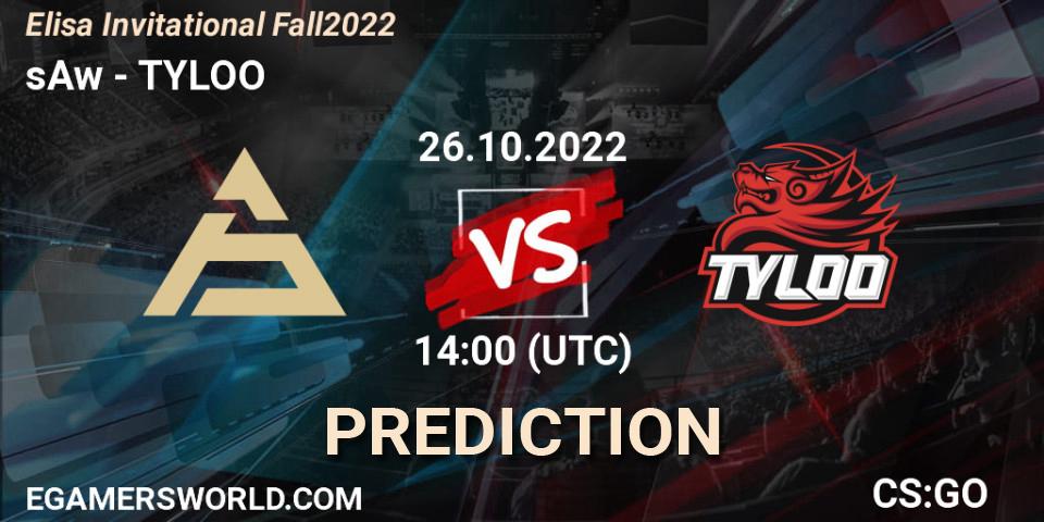sAw vs TYLOO: Match Prediction. 26.10.2022 at 14:00, Counter-Strike (CS2), Elisa Invitational Fall 2022