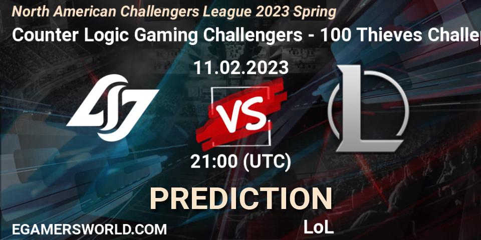 Counter Logic Gaming Challengers vs 100 Thieves Challengers: Match Prediction. 11.02.2023 at 21:00, LoL, NACL 2023 Spring - Group Stage