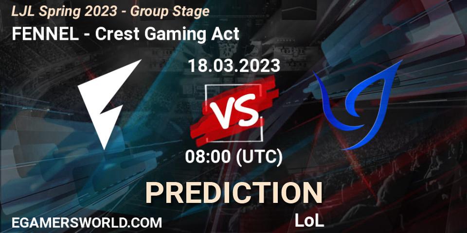 FENNEL vs Crest Gaming Act: Match Prediction. 18.03.2023 at 08:00, LoL, LJL Spring 2023 - Group Stage