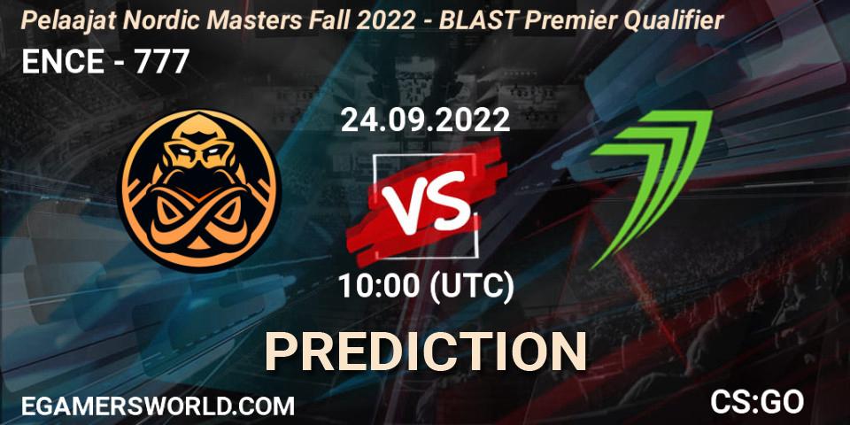 ENCE vs 777: Match Prediction. 24.09.2022 at 10:00, Counter-Strike (CS2), Pelaajat.com Nordic Masters: Fall 2022