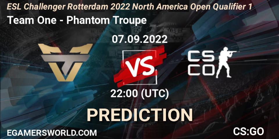 Team One vs Phantom Troupe: Match Prediction. 07.09.2022 at 22:10, Counter-Strike (CS2), ESL Challenger Rotterdam 2022 North America Open Qualifier 1