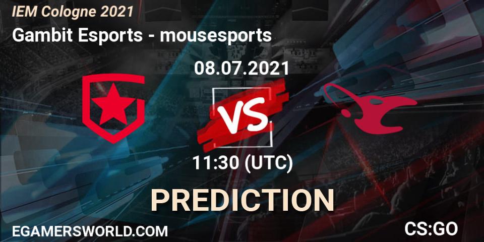 Gambit Esports vs mousesports: Match Prediction. 08.07.21, CS2 (CS:GO), IEM Cologne 2021