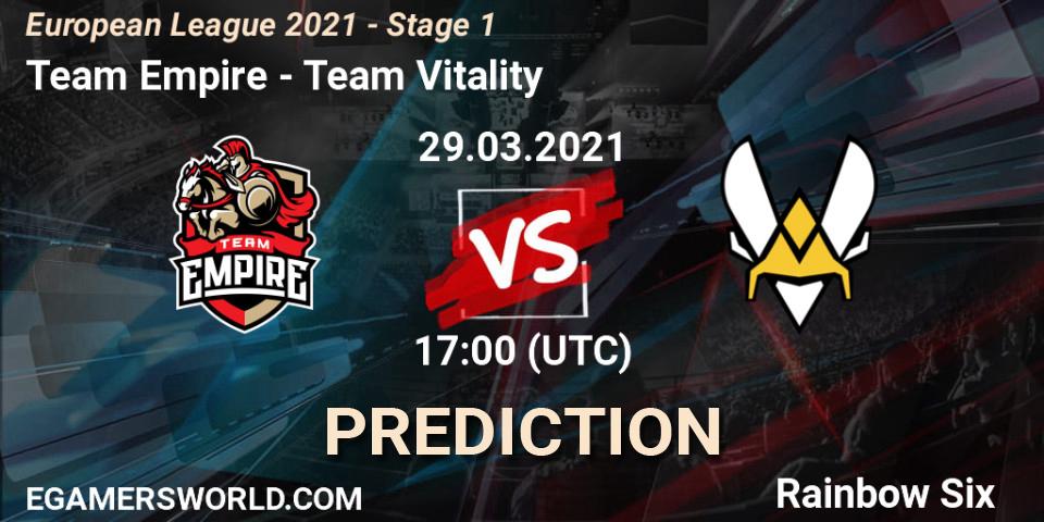 Team Empire vs Team Vitality: Match Prediction. 29.03.2021 at 17:15, Rainbow Six, European League 2021 - Stage 1