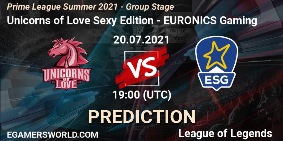Unicorns of Love Sexy Edition vs EURONICS Gaming: Match Prediction. 20.07.21, LoL, Prime League Summer 2021 - Group Stage