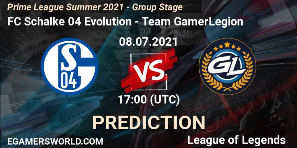 FC Schalke 04 Evolution vs Team GamerLegion: Match Prediction. 08.07.21, LoL, Prime League Summer 2021 - Group Stage