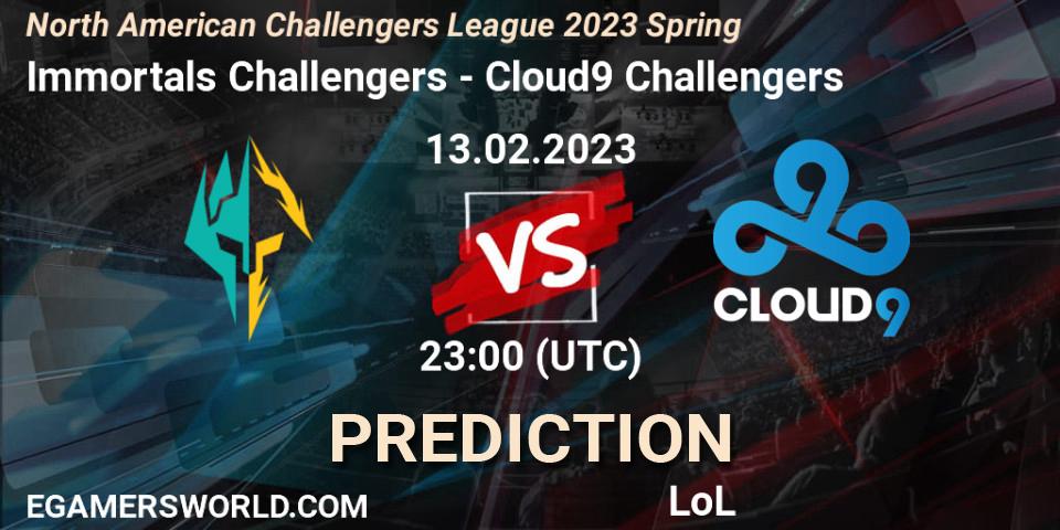 Immortals Challengers vs Cloud9 Challengers: Match Prediction. 13.02.23, LoL, NACL 2023 Spring - Group Stage