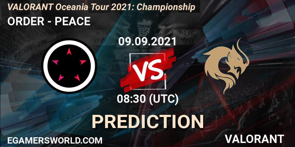 ORDER vs PEACE: Match Prediction. 09.09.2021 at 08:30, VALORANT, VALORANT Oceania Tour 2021: Championship