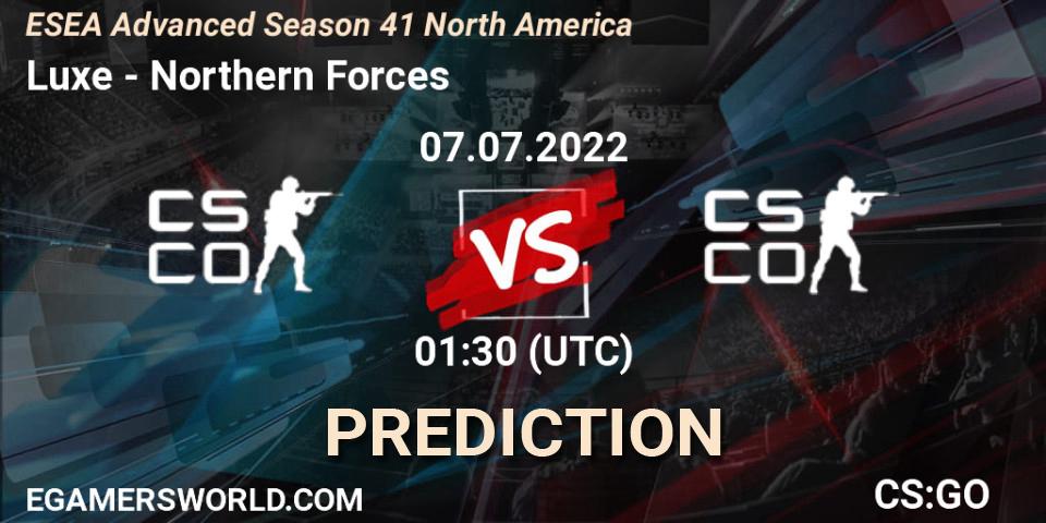 Luxe vs Northern Forces: Match Prediction. 06.07.2022 at 01:00, Counter-Strike (CS2), ESEA Advanced Season 41 North America