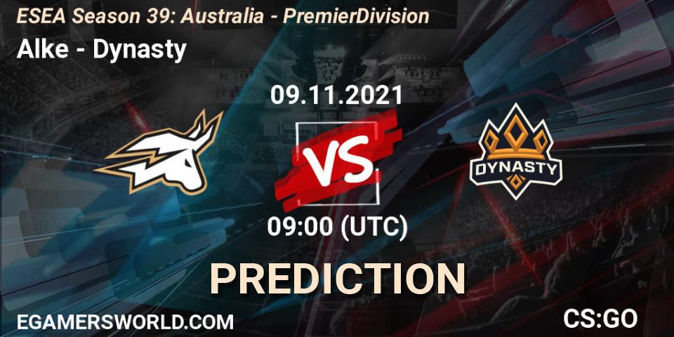 Alke vs Dynasty: Match Prediction. 09.11.2021 at 09:00, Counter-Strike (CS2), ESEA Season 39: Australia - Premier Division