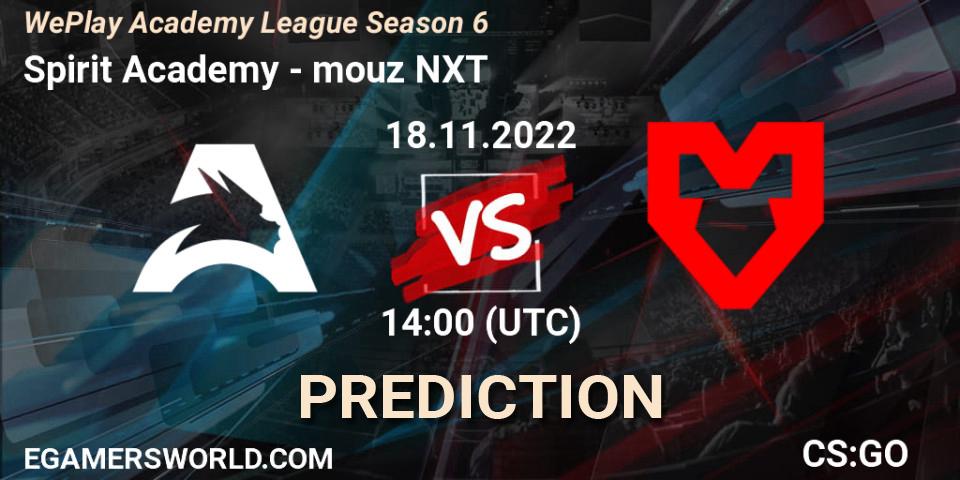 Spirit Academy vs mouz NXT: Match Prediction. 18.11.2022 at 14:00, Counter-Strike (CS2), WePlay Academy League Season 6