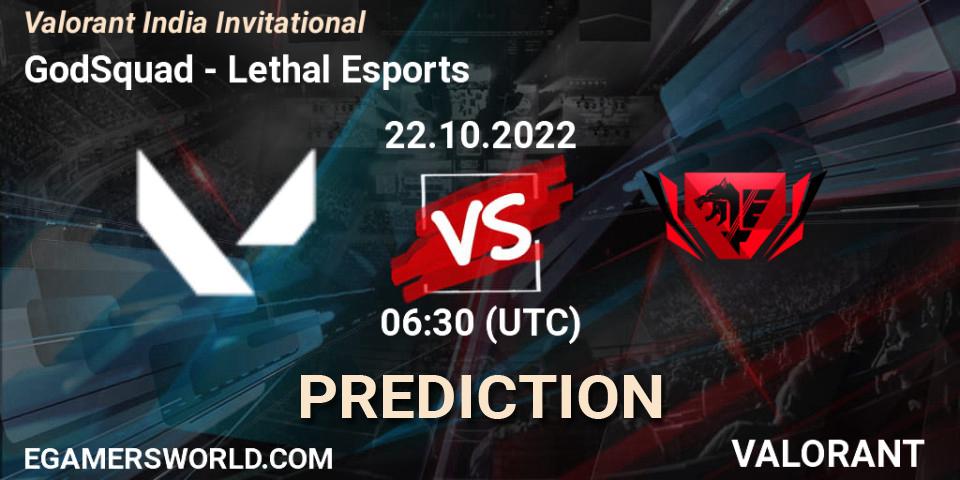GodSquad vs Lethal Esports: Match Prediction. 22.10.2022 at 07:00, VALORANT, Valorant India Invitational