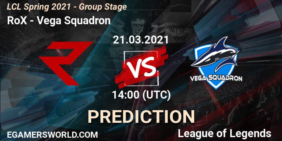 RoX vs Vega Squadron: Match Prediction. 21.03.2021 at 14:00, LoL, LCL Spring 2021 - Group Stage