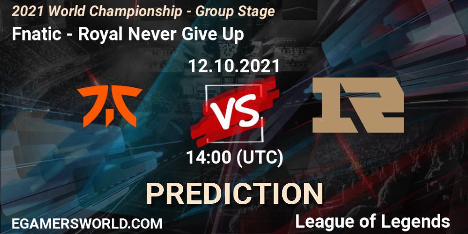 Fnatic vs Royal Never Give Up: Match Prediction. 12.10.21, LoL, 2021 World Championship - Group Stage