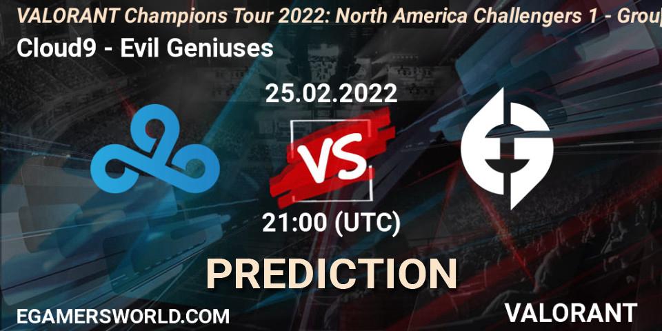 Cloud9 vs Evil Geniuses: Match Prediction. 25.02.22, VALORANT, VCT 2022: North America Challengers 1 - Group Stage