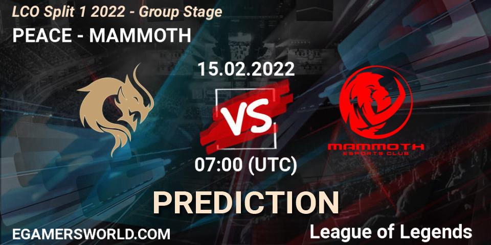 PEACE vs MAMMOTH: Match Prediction. 15.02.2022 at 07:00, LoL, LCO Split 1 2022 - Group Stage 