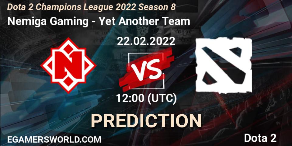 Nemiga Gaming vs Yet Another Team: Match Prediction. 22.02.2022 at 12:00, Dota 2, Dota 2 Champions League 2022 Season 8