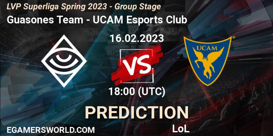 Guasones Team vs UCAM Esports Club: Match Prediction. 16.02.23, LoL, LVP Superliga Spring 2023 - Group Stage