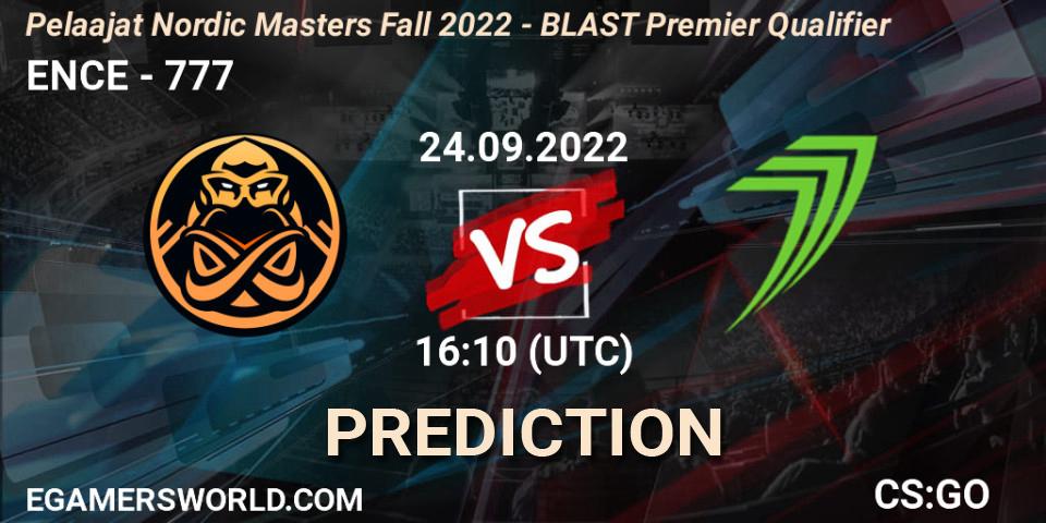 ENCE vs 777: Match Prediction. 24.09.22, CS2 (CS:GO), Pelaajat.com Nordic Masters: Fall 2022
