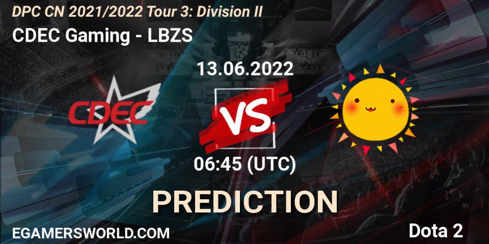 CDEC Gaming vs LBZS: Match Prediction. 13.06.22, Dota 2, DPC CN 2021/2022 Tour 3: Division II