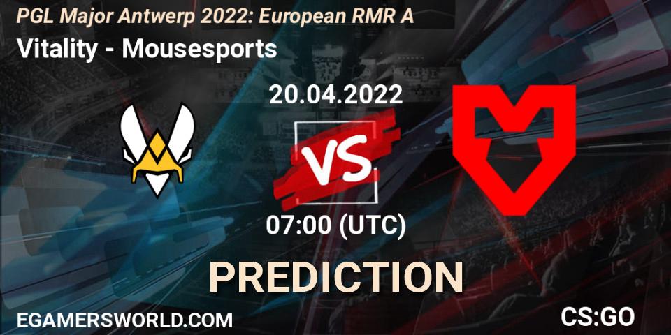 Vitality vs Mousesports: Match Prediction. 20.04.22, CS2 (CS:GO), PGL Major Antwerp 2022: European RMR A