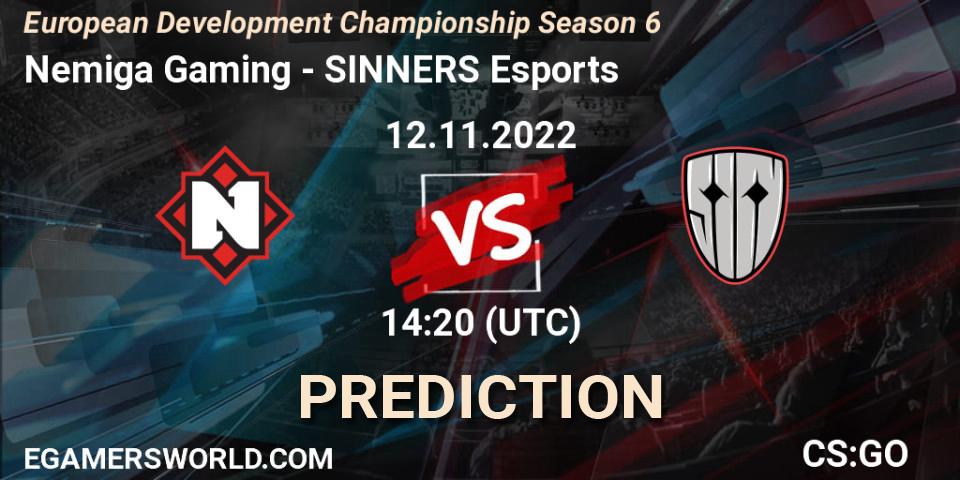 Nemiga Gaming vs SINNERS Esports: Match Prediction. 12.11.2022 at 14:20, Counter-Strike (CS2), European Development Championship Season 6