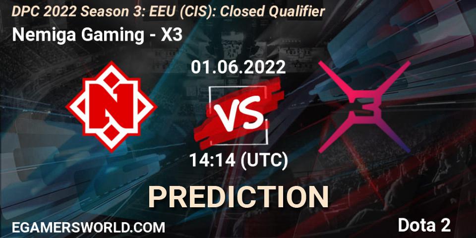 Nemiga Gaming vs X3: Match Prediction. 01.06.2022 at 14:14, Dota 2, DPC 2022 Season 3: EEU (CIS): Closed Qualifier