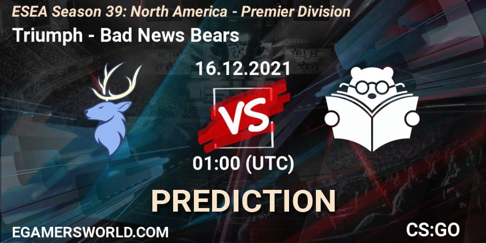 Triumph vs Bad News Bears: Match Prediction. 16.12.21, CS2 (CS:GO), ESEA Season 39: North America - Premier Division