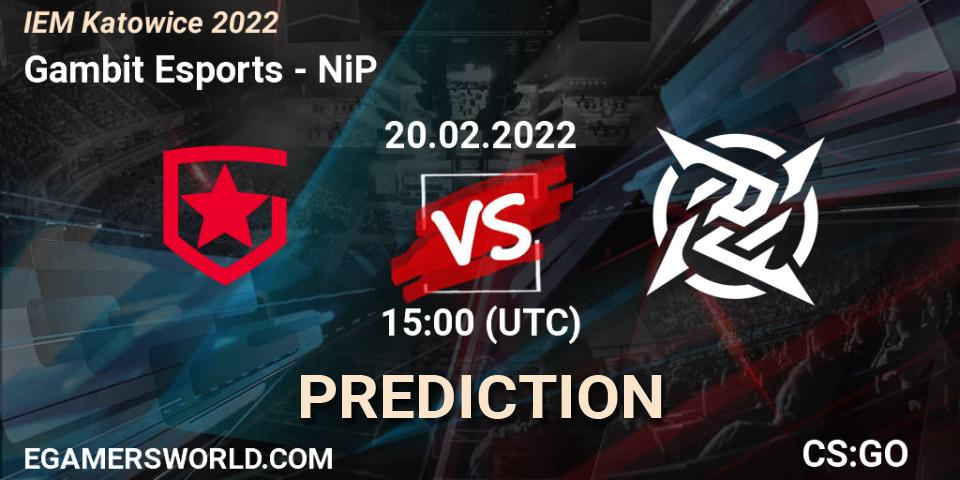 Gambit Esports vs NiP: Match Prediction. 20.02.2022 at 15:35, Counter-Strike (CS2), IEM Katowice 2022