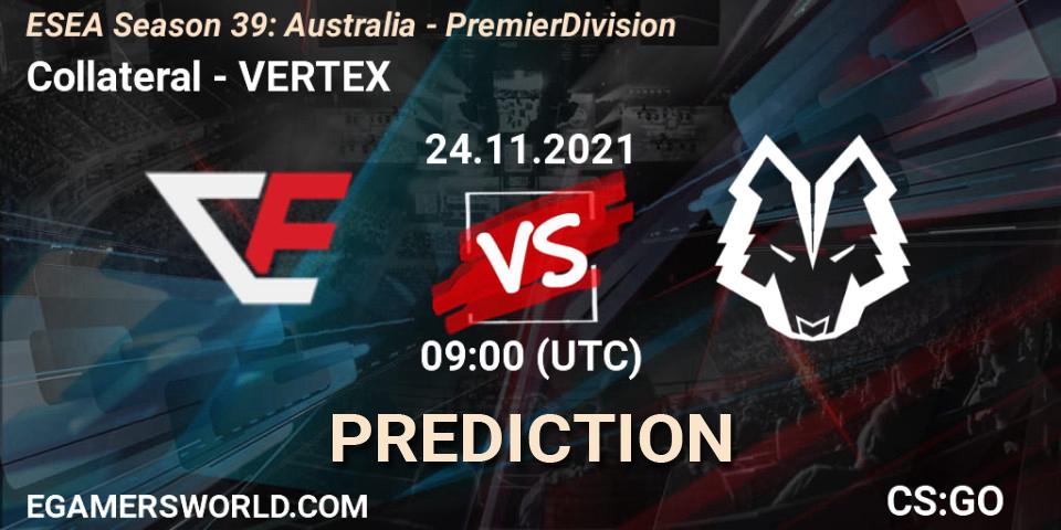 Collateral vs VERTEX: Match Prediction. 24.11.2021 at 09:00, Counter-Strike (CS2), ESEA Season 39: Australia - Premier Division