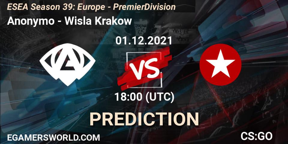 Anonymo vs Wisla Krakow: Match Prediction. 07.12.2021 at 15:05, Counter-Strike (CS2), ESEA Season 39: Europe - Premier Division