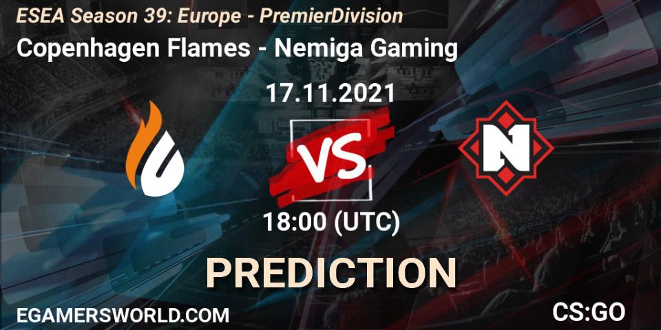 Copenhagen Flames vs Nemiga Gaming: Match Prediction. 17.11.2021 at 18:00, Counter-Strike (CS2), ESEA Season 39: Europe - Premier Division