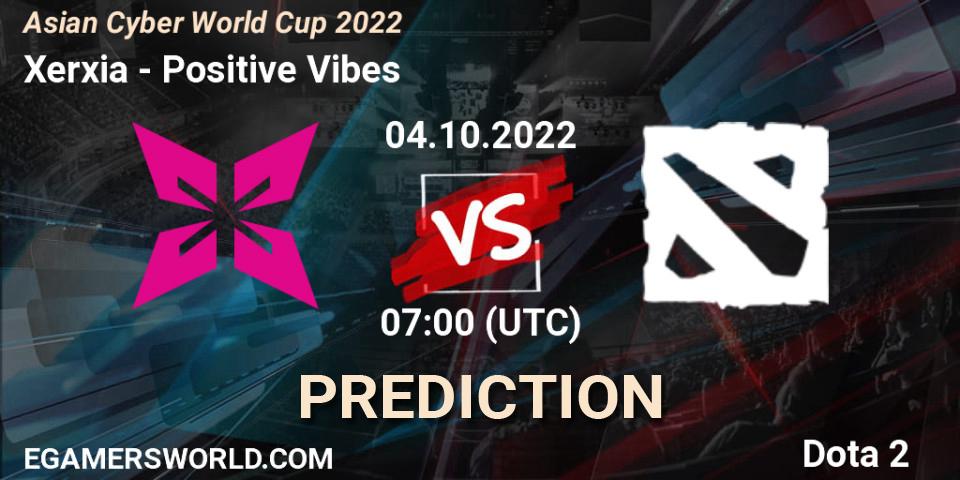 Xerxia vs Positive Vibes: Match Prediction. 04.10.2022 at 07:06, Dota 2, Asian Cyber World Cup 2022