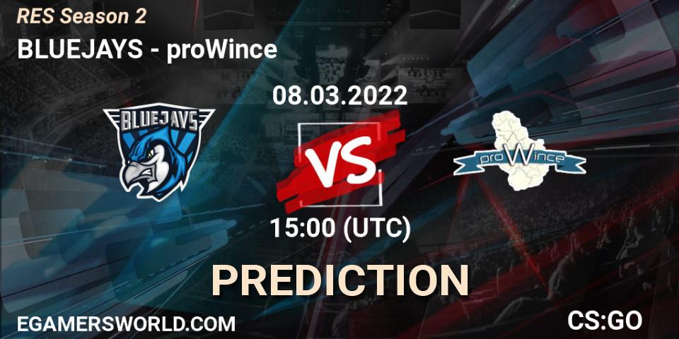 BLUEJAYS vs proWince: Match Prediction. 08.03.22, CS2 (CS:GO), RES Season 2