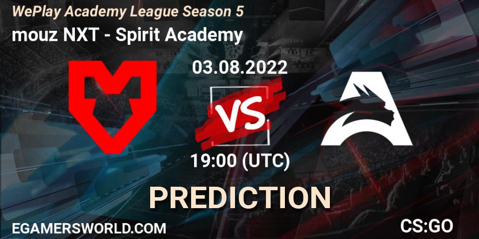mouz NXT vs Spirit Academy: Match Prediction. 03.08.2022 at 19:00, Counter-Strike (CS2), WePlay Academy League Season 5
