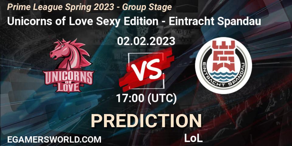 Unicorns of Love Sexy Edition vs Eintracht Spandau: Match Prediction. 02.02.23, LoL, Prime League Spring 2023 - Group Stage