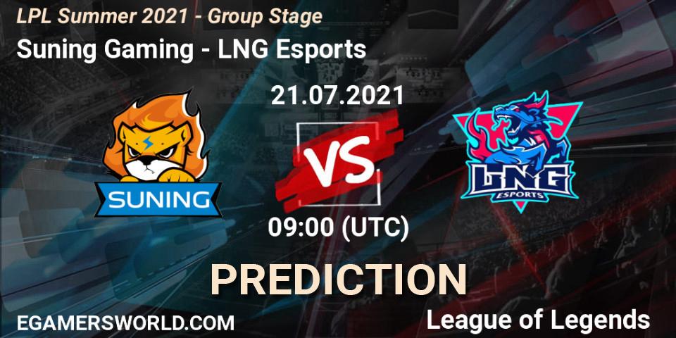 Suning Gaming vs LNG Esports: Match Prediction. 21.07.2021 at 09:00, LoL, LPL Summer 2021 - Group Stage