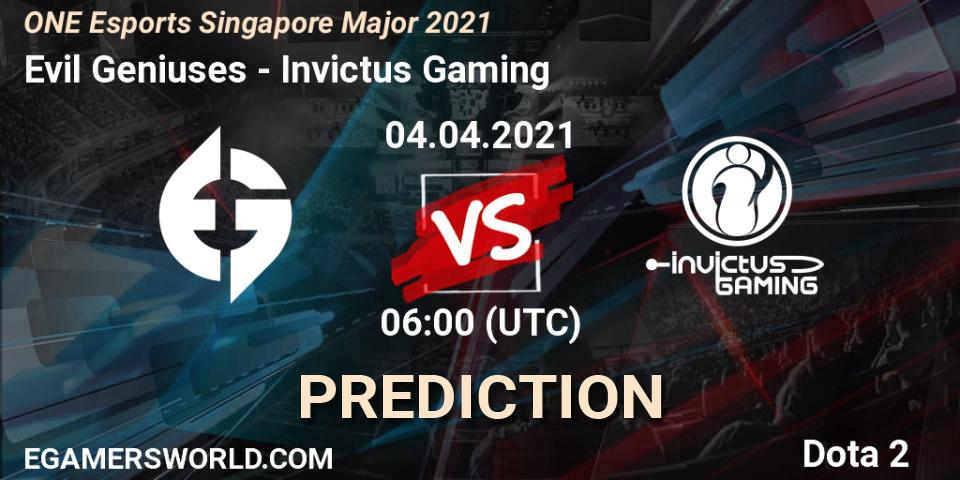 Evil Geniuses vs Invictus Gaming: Match Prediction. 04.04.21, Dota 2, ONE Esports Singapore Major 2021
