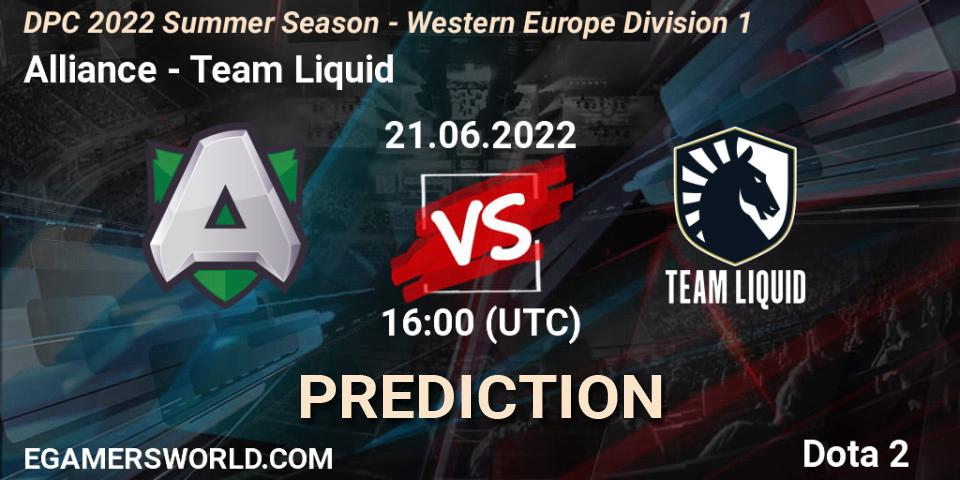 Alliance vs Team Liquid: Match Prediction. 21.06.2022 at 18:00, Dota 2, DPC WEU 2021/2022 Tour 3: Division I