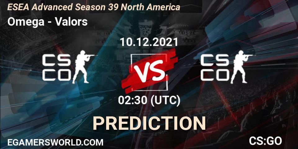 Omega vs Valors: Match Prediction. 10.12.2021 at 02:00, Counter-Strike (CS2), ESEA Advanced Season 39 North America