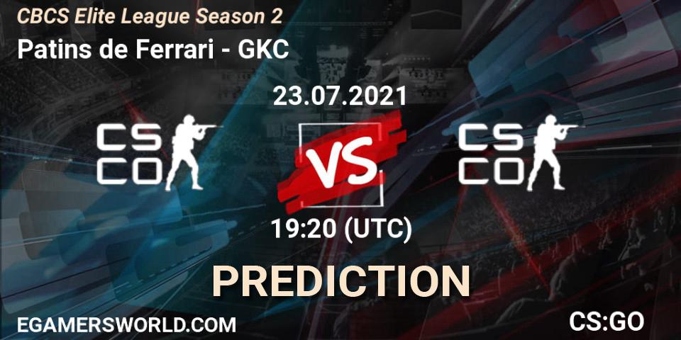 Patins de Ferrari vs GKC: Match Prediction. 23.07.2021 at 19:20, Counter-Strike (CS2), CBCS Elite League Season 2