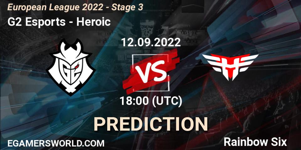 G2 Esports vs Heroic: Match Prediction. 12.09.2022 at 18:30, Rainbow Six, European League 2022 - Stage 3