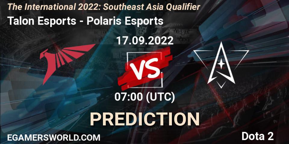Talon Esports vs Polaris Esports: Match Prediction. 17.09.2022 at 07:25, Dota 2, The International 2022: Southeast Asia Qualifier