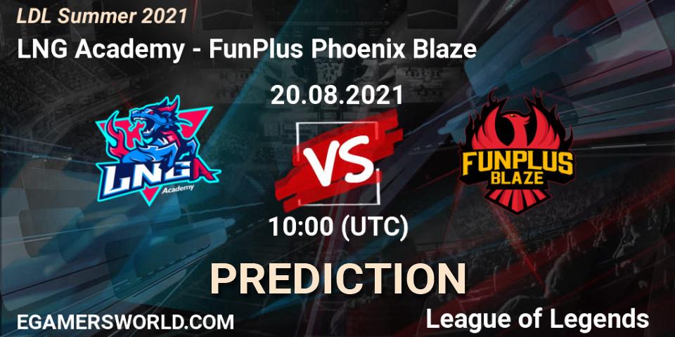 LNG Academy vs FunPlus Phoenix Blaze: Match Prediction. 20.08.2021 at 11:15, LoL, LDL Summer 2021