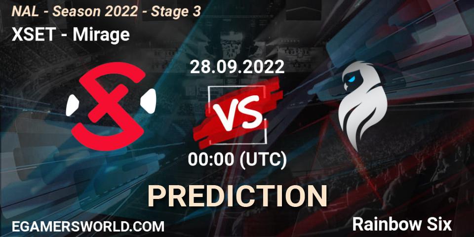 XSET vs Mirage: Match Prediction. 28.09.2022 at 00:00, Rainbow Six, NAL - Season 2022 - Stage 3