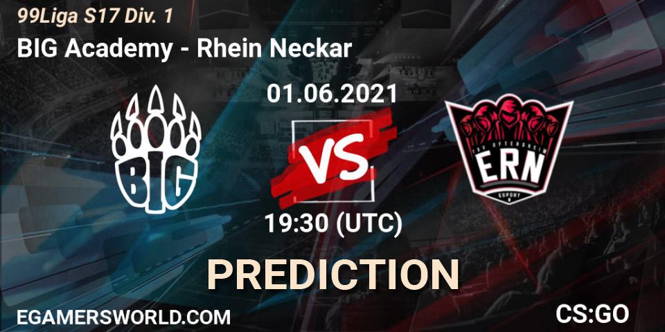 BIG Academy vs Rhein Neckar: Match Prediction. 01.06.2021 at 17:00, Counter-Strike (CS2), 99Liga S17 Div. 1