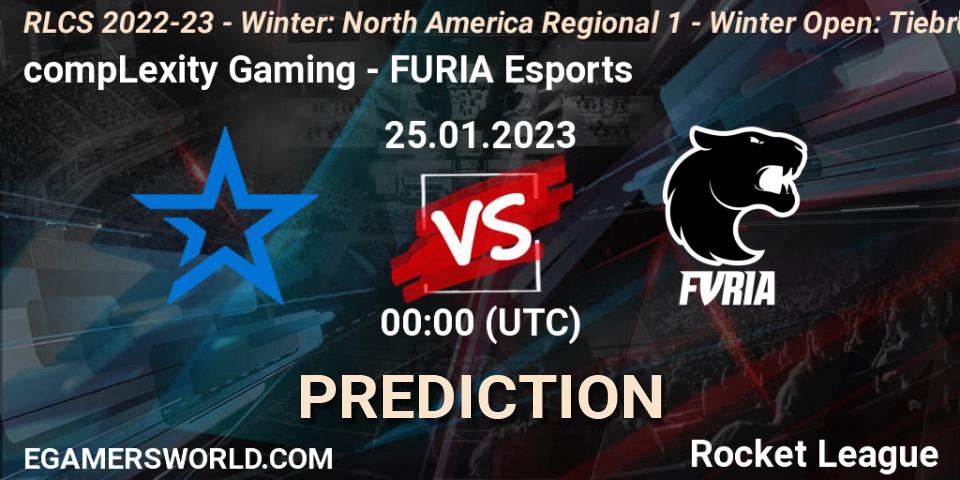 compLexity Gaming vs FURIA Esports: Match Prediction. 25.01.2023 at 01:00, Rocket League, RLCS 2022-23 - Winter: North America Regional 1 - Winter Open: Tiebreaker