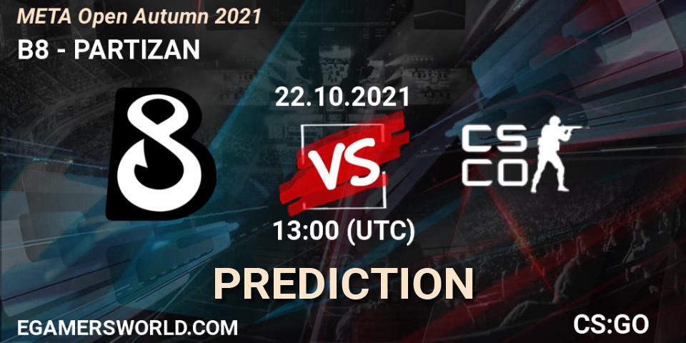 B8 vs PARTIZAN: Match Prediction. 22.10.2021 at 13:00, Counter-Strike (CS2), META Open Autumn 2021