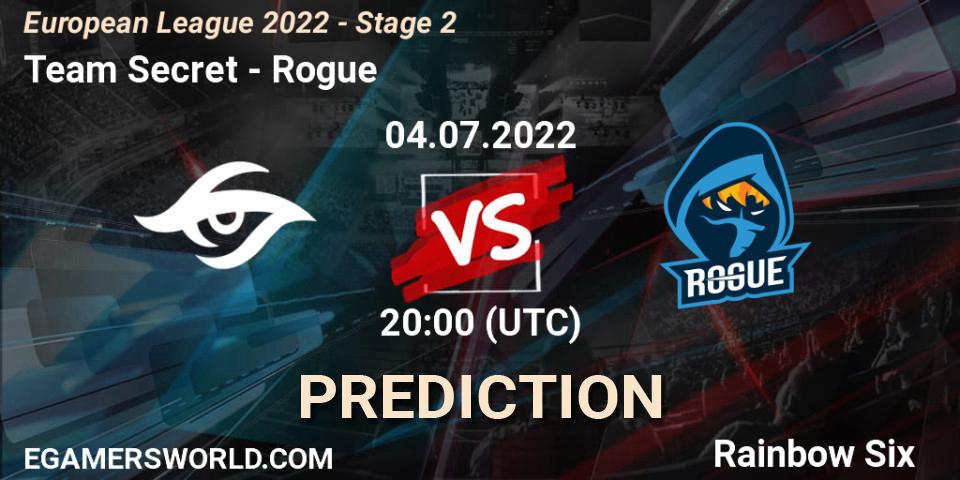 Team Secret vs Rogue: Match Prediction. 04.07.2022 at 20:00, Rainbow Six, European League 2022 - Stage 2