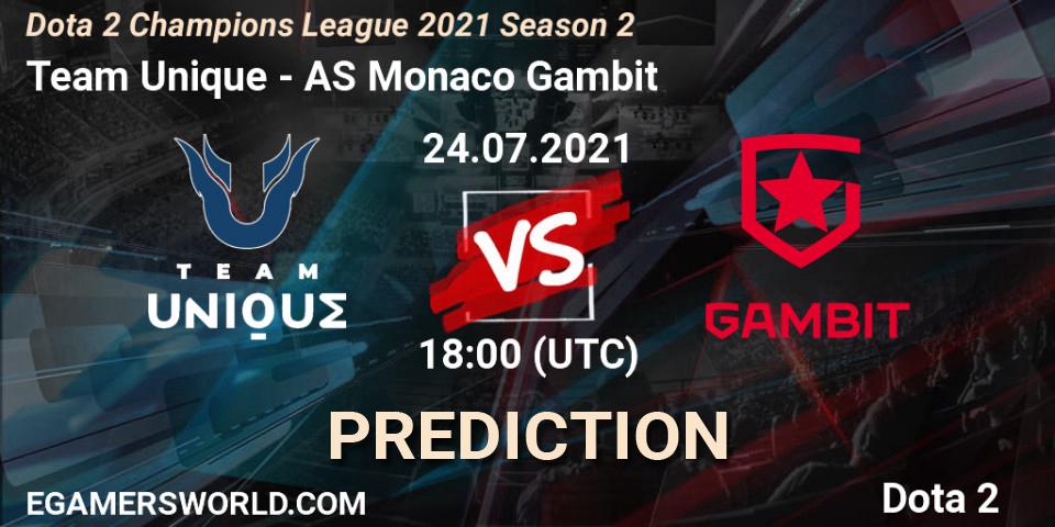 Team Unique vs AS Monaco Gambit: Match Prediction. 24.07.2021 at 18:05, Dota 2, Dota 2 Champions League 2021 Season 2